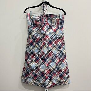 LOFT Multicolor Plaid Strapless Dress
